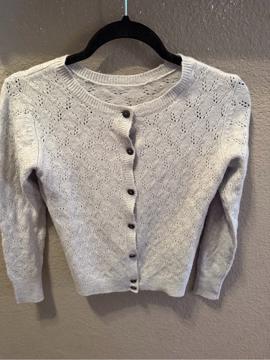 Anthropologie Sweaters - Anthropologie Petite Light Gray Pointelle Cardigan Fitted Cropped Knit Small